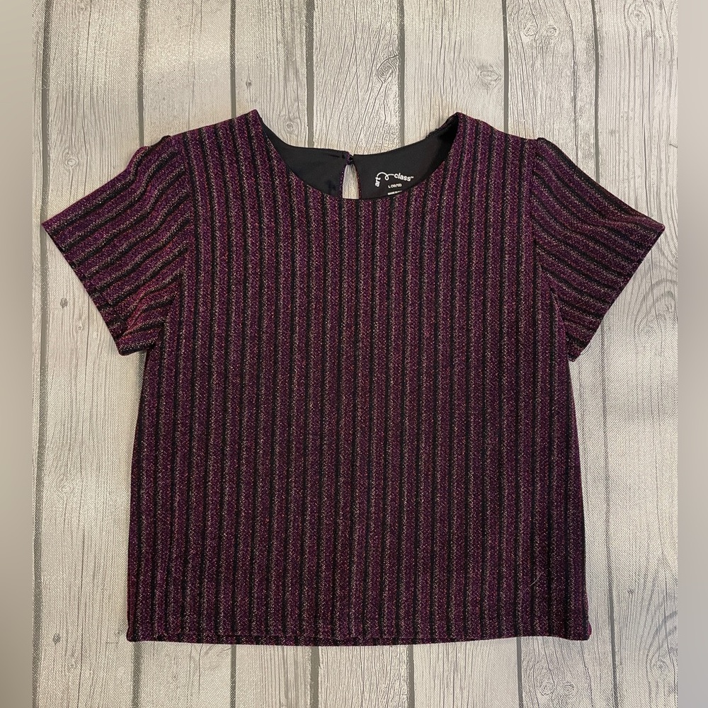Art Class Ribbed Boxy Red and Purple Short Sleeve Blouse